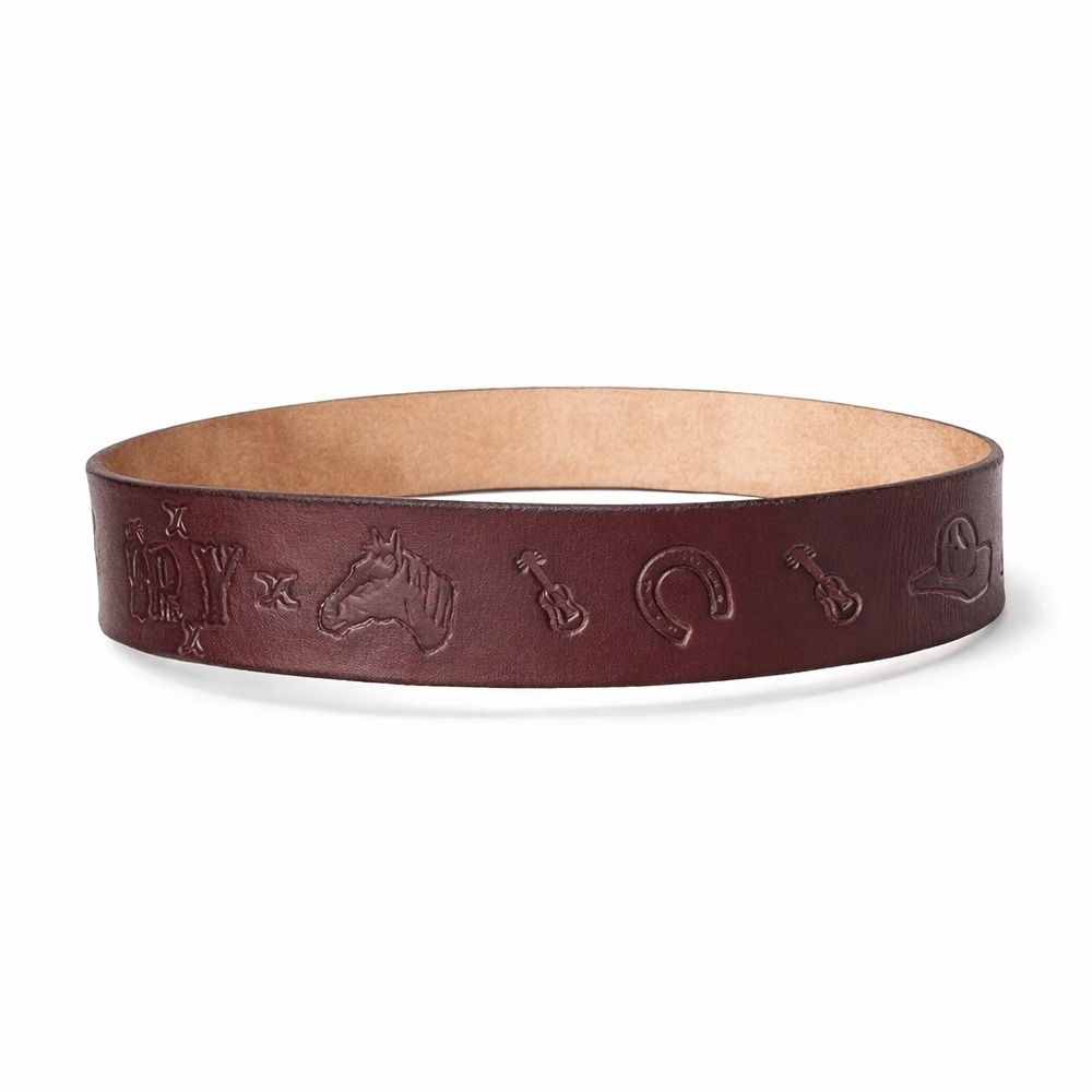 Western Embossed Leather Belt – Cowboy Country Design – Brown Sz L